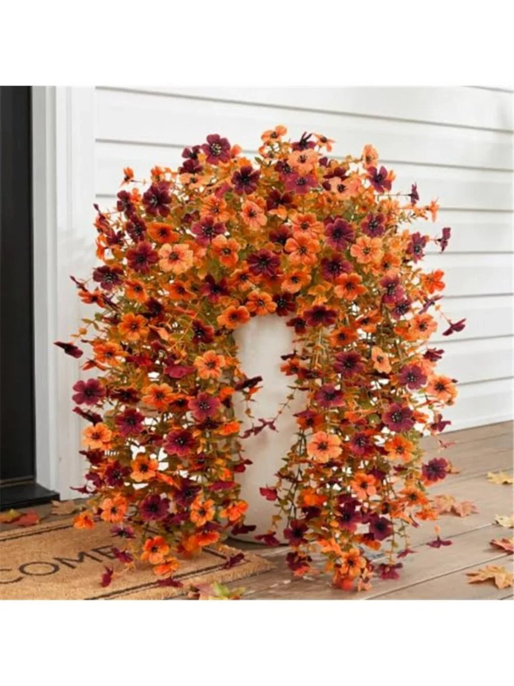 Artificial Mums for Outdoor 2 Pcs Fake Fall Hanging Flowers Mixed